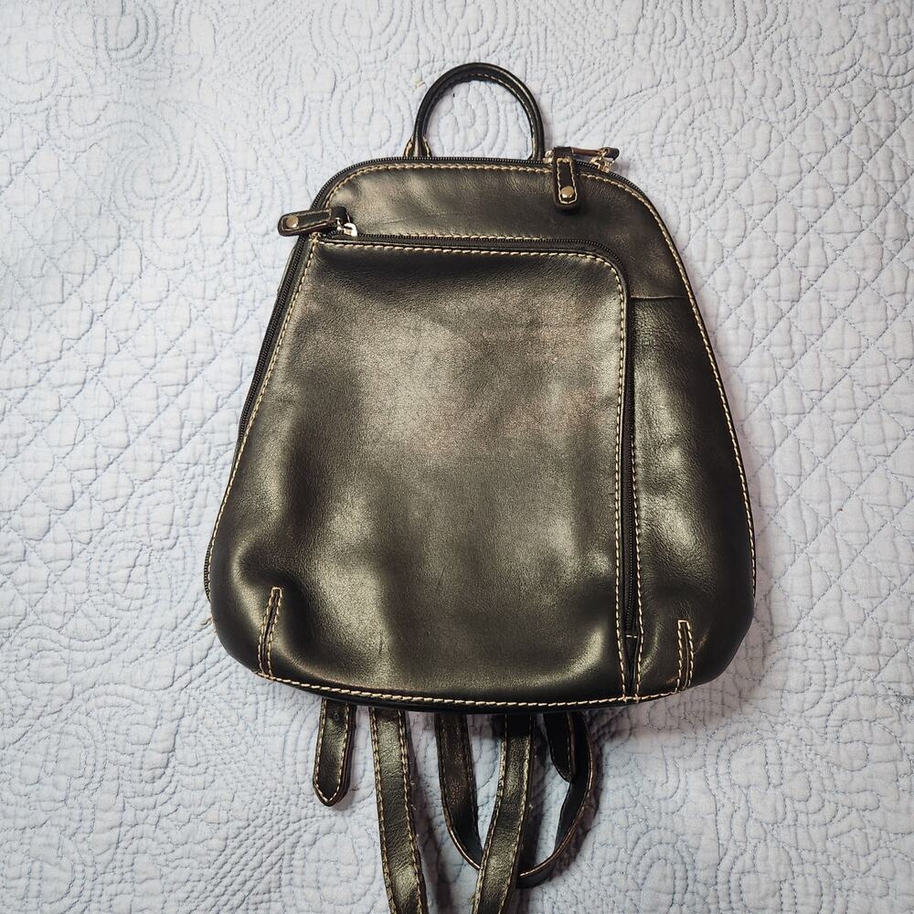 St Johns Bay Black Leather Backpack Purse Medium School Travel Bookbag 11"